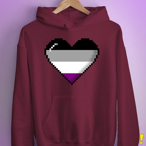 Asexual Pride Pixel Heart Hoodie - Maroon